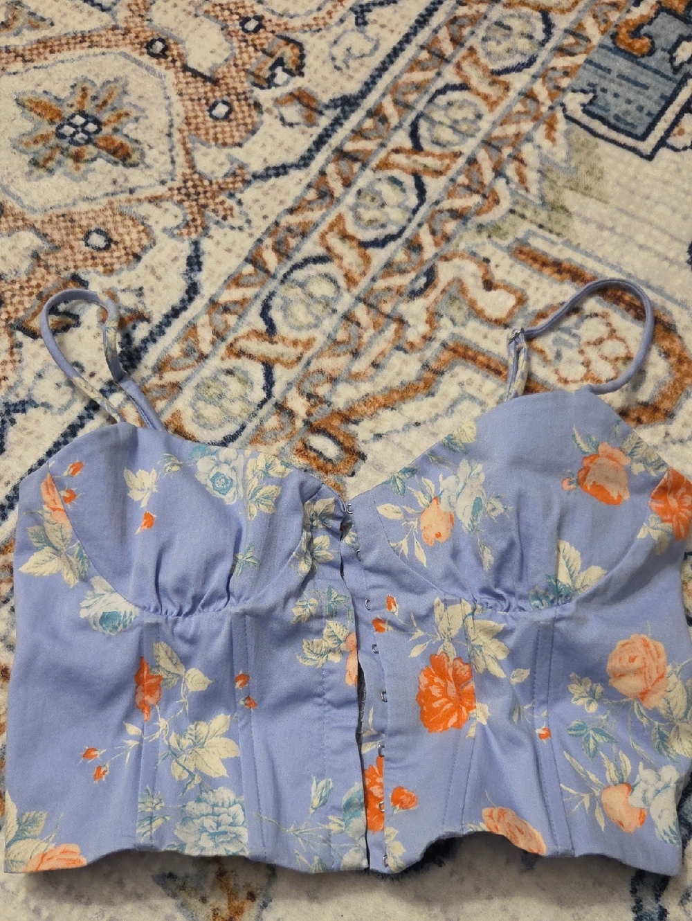 Zara Lavender Floral Bustier Crop Top with Orange Blooms